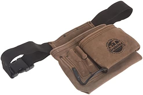 Grintex SS2179 5 bolso e bolsa de bolso e bolsa bege colorido de couro com cinto de correias de 2 ”para construtores, eletricistas,