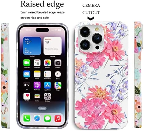 J.WEST Compatível com iPhone 14 Pro Case 6,1 polegadas, capa de proteção de telefone floral fofa para mulheres Design de Padrão de Flor de Jardim Girls Caixa de Telefone Anti-arranhão à prova de choque macio para iPhone 14 Pro 2022