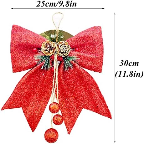Spwolfrt 4 Pacote Decorações de arco de natal, grande arestão de árvore de Natal, 9,8 * 11,8 polegadas de lantejoulas de