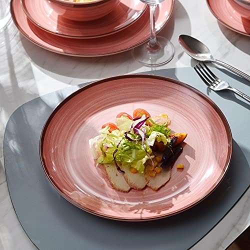 12pcs Melamine Dinnerware Conjunto, pratos e tigelas Conjuntos para 4, conjuntos de utensílios coloridos rosa, pratos