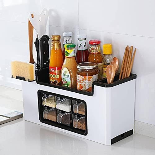 Rack de caixa de especiarias de cozinha multifuncional, utensílios de cozinha Suporte de faca, tubo de pauzinha, conjunto