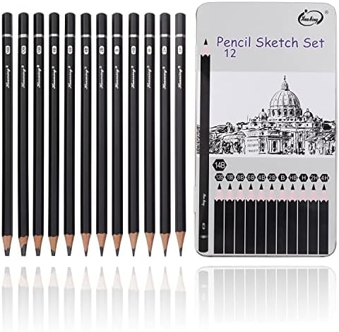 Desenho de desenho profissional de QioSketching Set - 12 Pack Art Desenho de desenho de lápis, lápis de grafite, ideal para desenho, lápis de arte para desenho e sombreamento, material de volta à escola