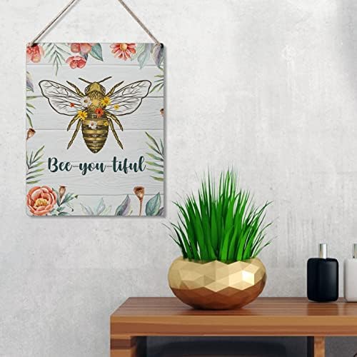 Sinais de presentes motivacionais Bee e você e Tiful Wooden pendurados sinal de arte rústica Wall Home Decoration 10 x 8 polegadas