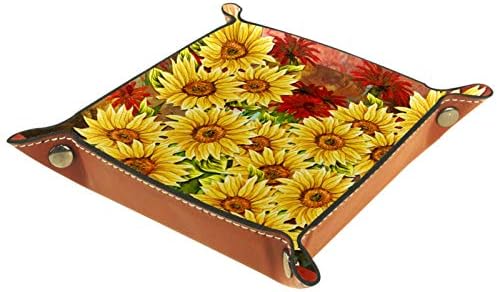 Lyetny girassóis amarelos de tinta floral de tinta floral bandeja caixa de armazenamento de cabeceira de cabeceira bandeja de desktop alteração de carteira de caixa de moeda
