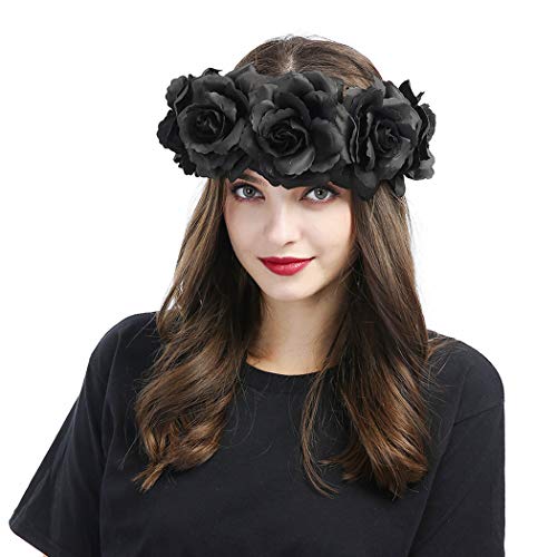 Catery Black Flower Head Band Wreath Flower Coroa Gótica Rose Head Bands Day of the Dead Wedding Festivais Photo Props Party