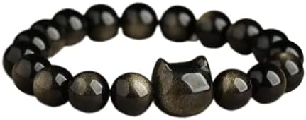 Pulseira de obsidiana negra natural de pingyongchang, pulseiras de miçangas de gato de cristal para homens, pulseira de estiramento