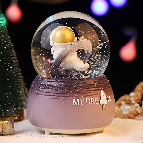 Escultura de mãos abertas astronauta Crystal Ball Resina Craft decoração Caixa de música para decoração de casa com 90 ml líquido de decoração de Natal lâmpadas