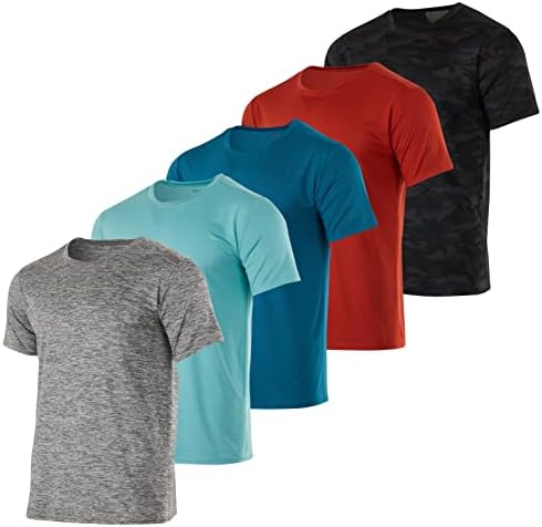 Real Essentials 5 Pack: Men's Dry-Fit Wicking Wicking ATIVO ATHLETIC Performance Crew T-Shirt