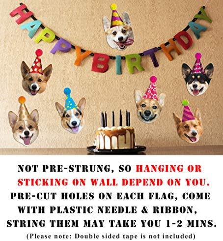 Garland de aniversário de cães de silvima, faixa engraçada de retrato de rosto corgi, cachorro Bday Bunting Decoration