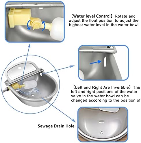 Tigela de água potável automática, espessado 304 kit de tigela de água automática de aço inoxidável Remover esgoto, animais