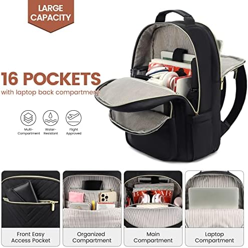 Backpack de laptop LoveVook para mulheres de 17,3 polegadas, bolsa de mochila de viagem fofa feminina, bolsa de laptop profissional, bolsas de professores da faculdade de trabalho à prova d'água que continuam na mochila com porta USB, preto-2