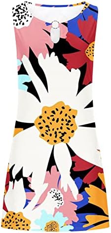 Vestidos de ombro frio feminino Floral Summer Summer Cutout Round Pesh Beach Dress curto vestido de túnica sem mangas de túnica