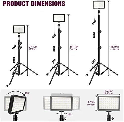 Kit de iluminação fotográfico Dimmable 5600k USB LED Video Studio Luzes de transmissão com suporte de tripé ajustável e