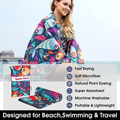 4Monster Microfiber Beach Toalha rápida seca e super absorvente Toalha de viagem leve para nadadores, toalha de acampamento sem areia, toalhas de praia para piscina, natação, esportes aquáticos, ioga, academia, mochila