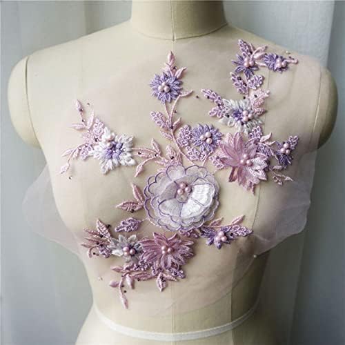 Aplique de renda namazi, apliques de bordado, remendos de costura, tecido de renda rosa roxo marrom apliques de flores 3D Apliques