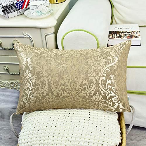 Pacote de calitime de 2 capas de travesseiro de arremesso para sofá de sofá home decoração vintage damasco floral brilho e contraste maçante 12 x 20 polegadas de ouro