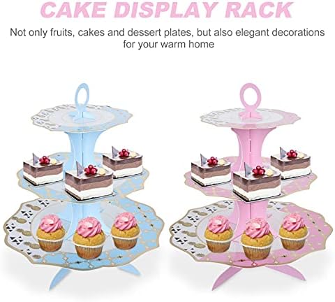 Trente WCake Stands 2pcs 3 camadas Cupcake Stand Round Paper Display Torre Party Treats Serviing Platter Snack Bandey, Prático