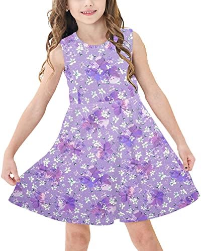 Wuirmely Girls 'sem mangas de impressão fofa de primavera no verão de vestidos Twirly