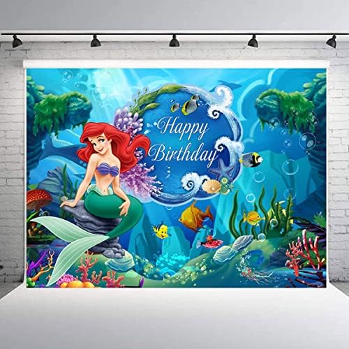 7x5 pés Ariel Mermaid Princess Backdrop, sob o fundo da sereia marítima para fotografia de festas de aniversário para meninas material de decoração