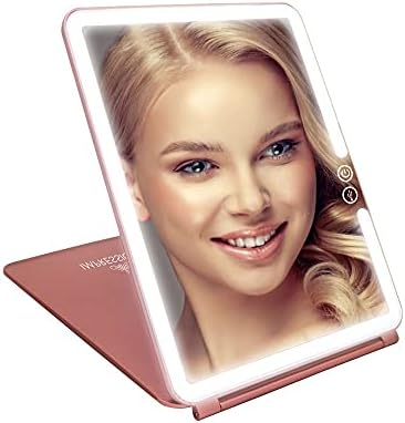 Impressões Vanity Touch Pad 2.0 Recarregável espelho de maquiagem LED com capa de flip, espelho portátil de mesa com sensor de toque interruptor e cabo USB