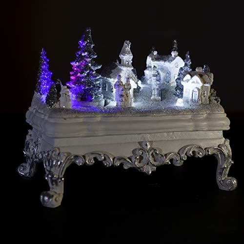 Brubaker Snowy Village com luzes LED e figuras animadas - 6,8 polegadas de largura - decoração de Natal - cena de inverno