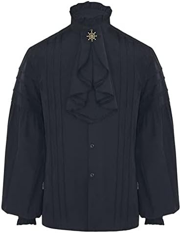 Blusa renascentista manga de manga machos machos góticos camisa de quadra vintage stand colar bainha de manga longa blusa
