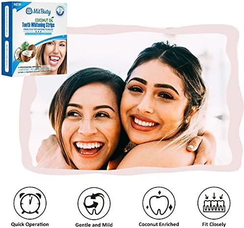 Tiras de clareamento dentes mitbuty com óleo de coco natural, 42 tiras brancas não deslizantes - Solução de Whitener de dentes de efeitos profissionais em casa, 21 tratamentos