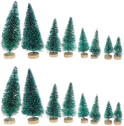 Nuobesty 34pcs mini árvores de sisal de natal com mesa de férias com base em madeira decoração