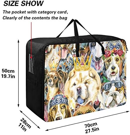 N/ A Saco de armazenamento de grande capacidade de grande capacidade - Vários cães fofos de aquarela pug husky corgi colcha roupas organizador de decoração zíper em movimento movendo bolsa