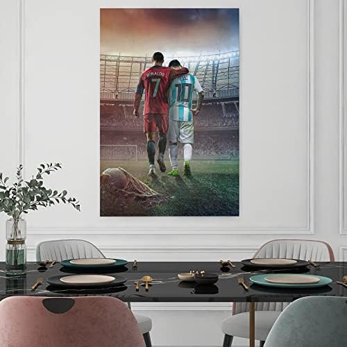 Estrelas de futebol de arte Mofanmi Cristiano Ronaldo e Lionel Messi Canvas Poster Arte Decoração de parede 12in × 18in