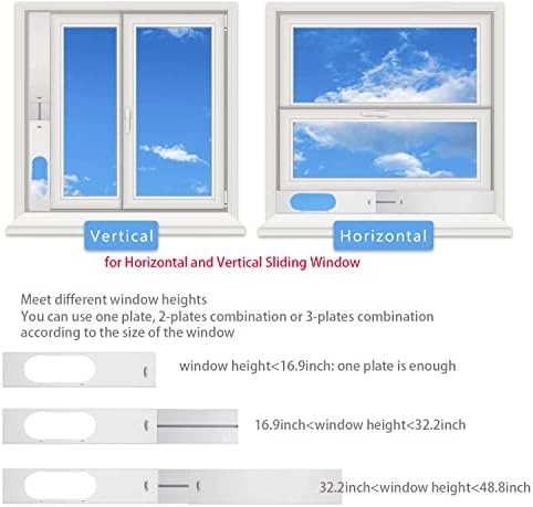 Kit de janela CA portátil com mangueira de exaustão de 5,1 ”para janela deslizante, kit de ventilação de janela de ar -condicionado ajustável para o painel de vedação CA dupting para janela horizontal e vertical