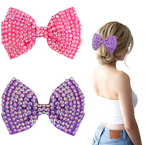 2pcs Rhinestone Hair Bows para mulheres meninas, 5,5 polegadas Cristal Sparkling Stone Cabine