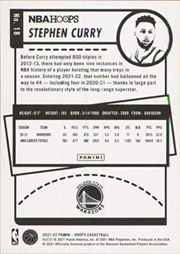 2021-22 Panini NBA Hoops 18 Stephen Curry Golden State Warriors Cartão oficial de basquete da NBA em condição bruta