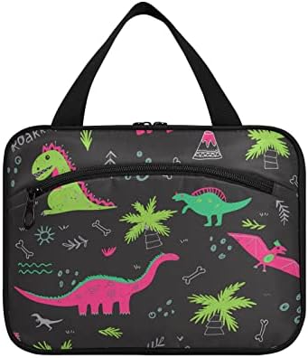 Dinosaurs coloridos bolsa de higiene pessoal para mulheres Travel Makeup Bag Organizer com sacos de cosméticos pendurados para pendurar bolsa de higiene pessoal para homens Bolsa de viagem para homens para produtos de higiene pessoal