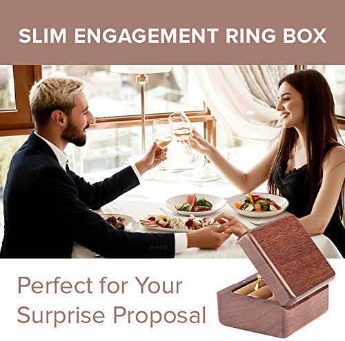Caixa de anel duplo de madeira - armazenamento de nogueira esbelta - caixa de madeira para ambos os anéis de noivado, anéis