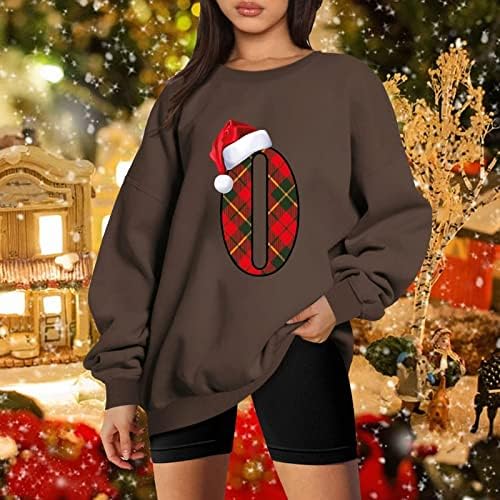 Akollsppnsy Sweothirshirts for Women Christmas Print O-pescoço No capuz Camise