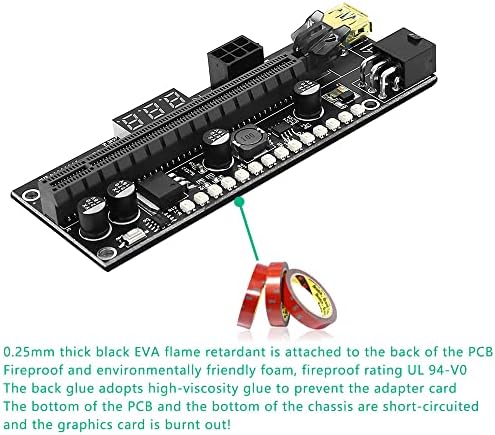 1x PCIE RISER 1X a 16X Carta de extensão gráfica com exibição de medidores digitais de 3,3V e 3528 flash colorido LED para Bitcoin GPU Mining Riser Powerd Riser Card