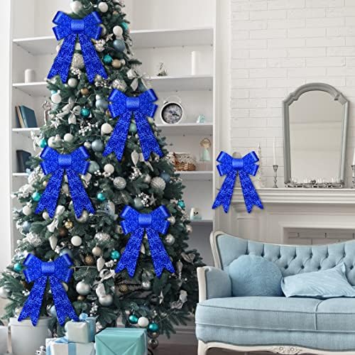 6 peças Christmas Blue Glitter Glitter para grinaldas PVC PVC Brilhas brilhantes Glitter Glitter Decorativo Arcos sazonais para a árvore de Natal Topper Garland Ornamentos de festas artesanal, 9 x 12 polegadas