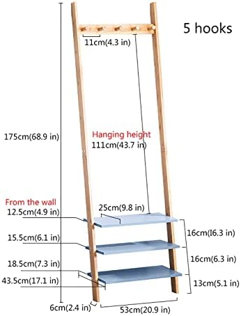 Rack de casaco, moldura de parede, estrutura de bambu com prateleira de armazenamento de 3 camadas para roupas, lenços, sapatos e cestas, para quarto, entrada, escritório, escritório