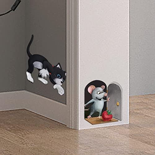 Espelho Mouse Hole Setas de parede sem gatos desenho animado ratos fofos Decalque de parede pequeno para o quarto