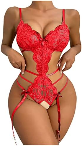 Mulheres Sexy Lingerie Lace Bowknot Hollow Out Deep V One Piece Babydoll