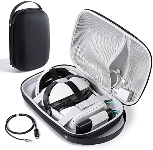 Caixa de transporte rígido de Cobak para Meta Oculus Quest 2 - Carregamento magnético, vários compartimentos para o fone de ouvido Basic/Elite Version VR, controladores e acessórios - viaje com energia e proteção