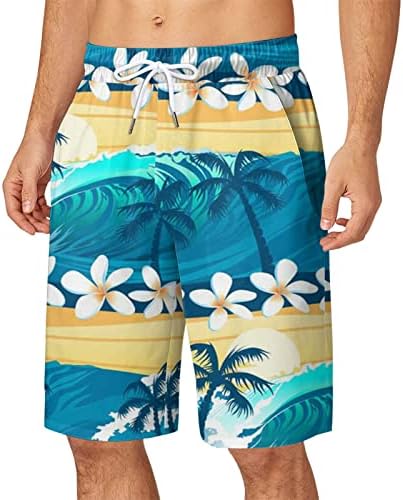 Hyuutiany masculino verão 2023 shorts de praia impressa e solta com cordas de cordas casuais calças de seco rápido com bolsos