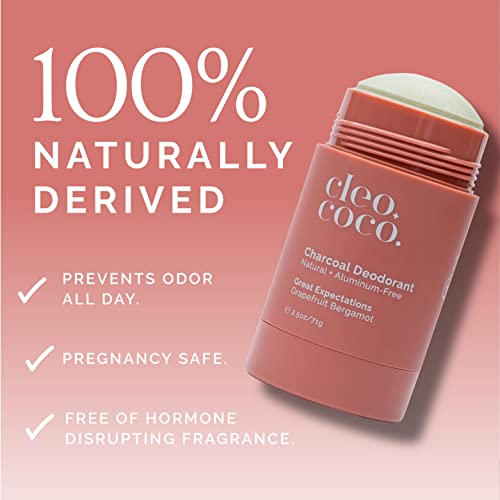 Cleo+desodorizante natural de coco para mulheres e homens, livre de alumínio com óleo de coco, carvão ativado para proteção de odor