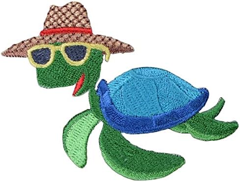 Tartaruga de praia Bordado Applique Patch - Sunst Glasses Badge 3 - Ferro On / costurar em manchas para roupas,
