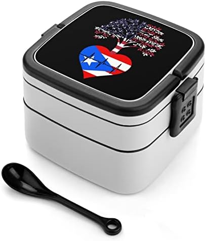 Puerto Rico Us raiz batimento cardíaco engraçado tudo em um recipiente de almoço de caixa bento com colher para viagens