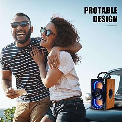 Dindin Wireless Bluetooth alto -falante com luzes 10W HD Sound and Bass, corpo de madeira, quatro alto -falantes estéreo alto e portátil