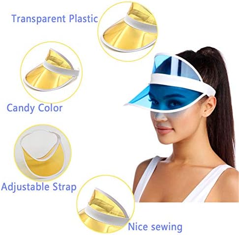 Ultrafun unissex Candy Color Sun Visores Hats Plástico Clear UV Cap para atividades esportivas ao ar livre