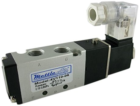 MettleAir 4V110-06-AC110 Válvula de ar pneumática solenóide único, 5 portas, 4 vias, 2 posição, 110V, AC, 1/8 NPT