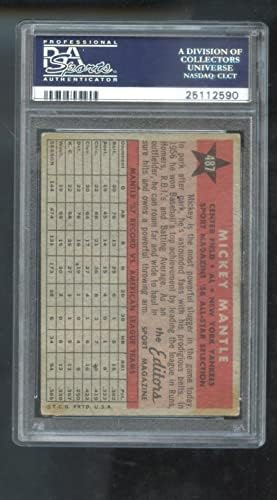 1958 Topps 487 Mickey Mantle All-Star como PSA 3 Cartão de beisebol graduado MLB Yankees